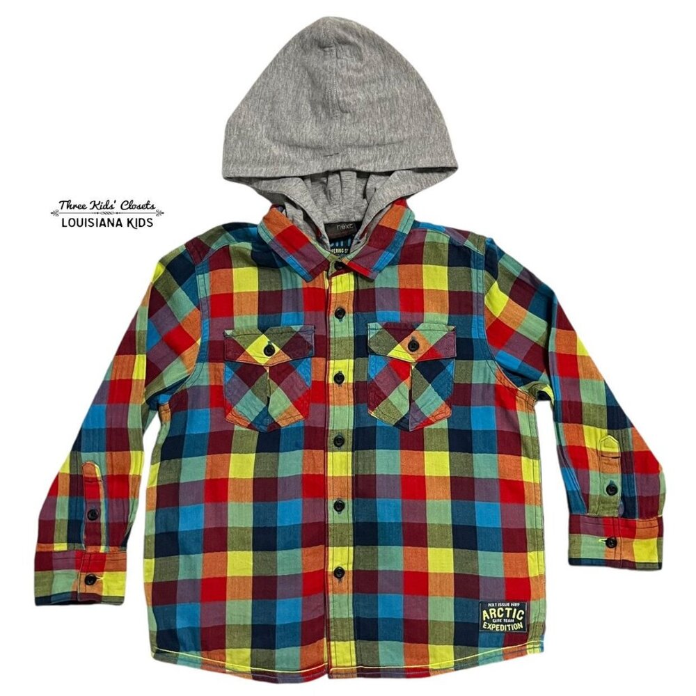 Next 6Y Colorful Plaid Hooded Flannel Shirt